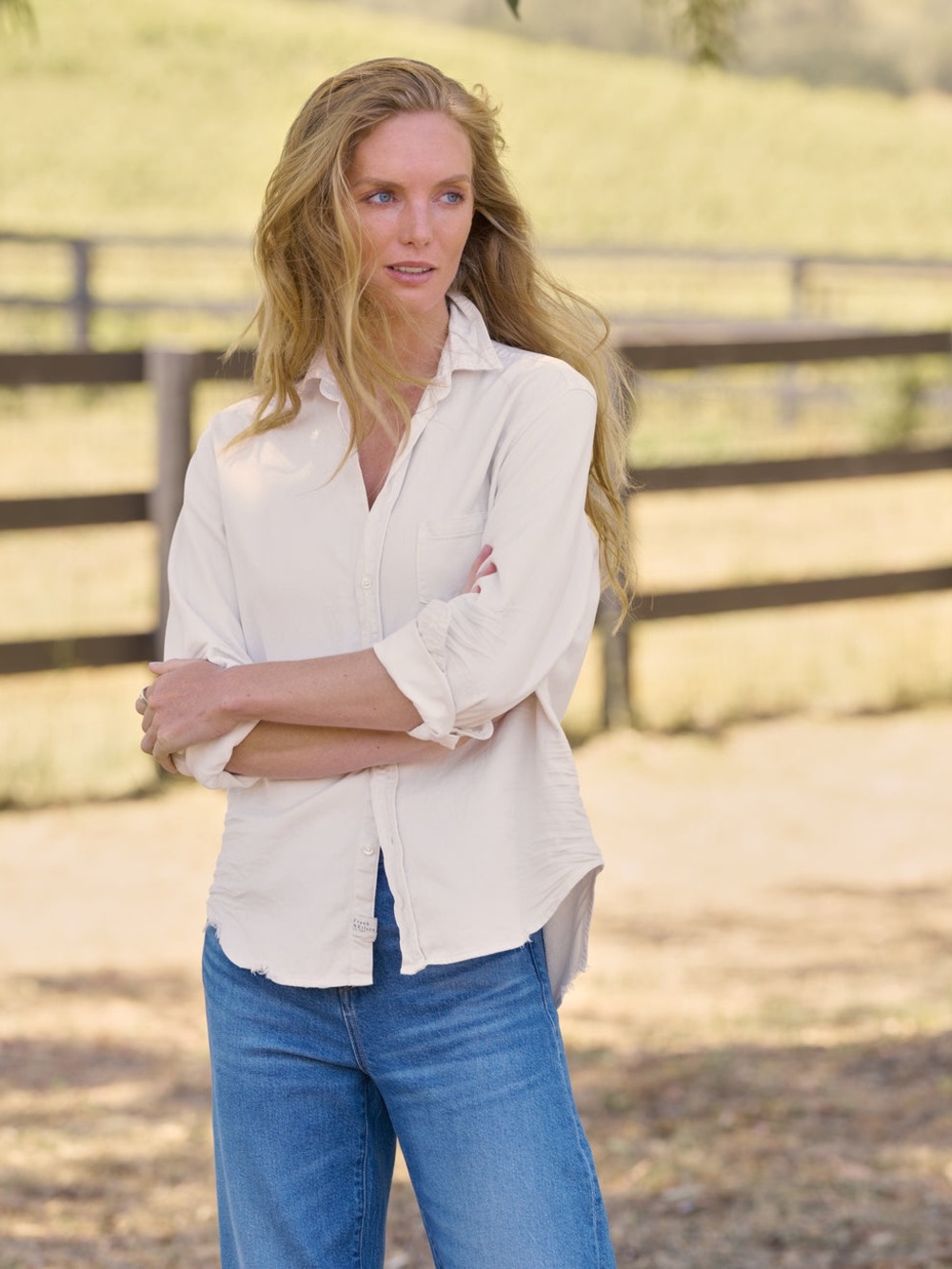 Frank & Eileen Women’s Eileen Italian Flannel Relaxed Fit Shirt Size L Off White